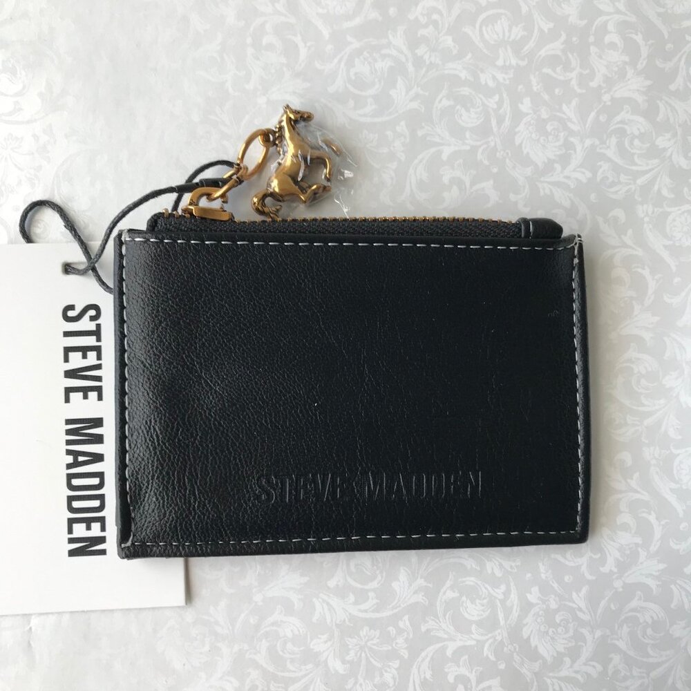 Steve Madden Bdoris   Cards Case w Zip coin  Black  4.5" X 3.0"